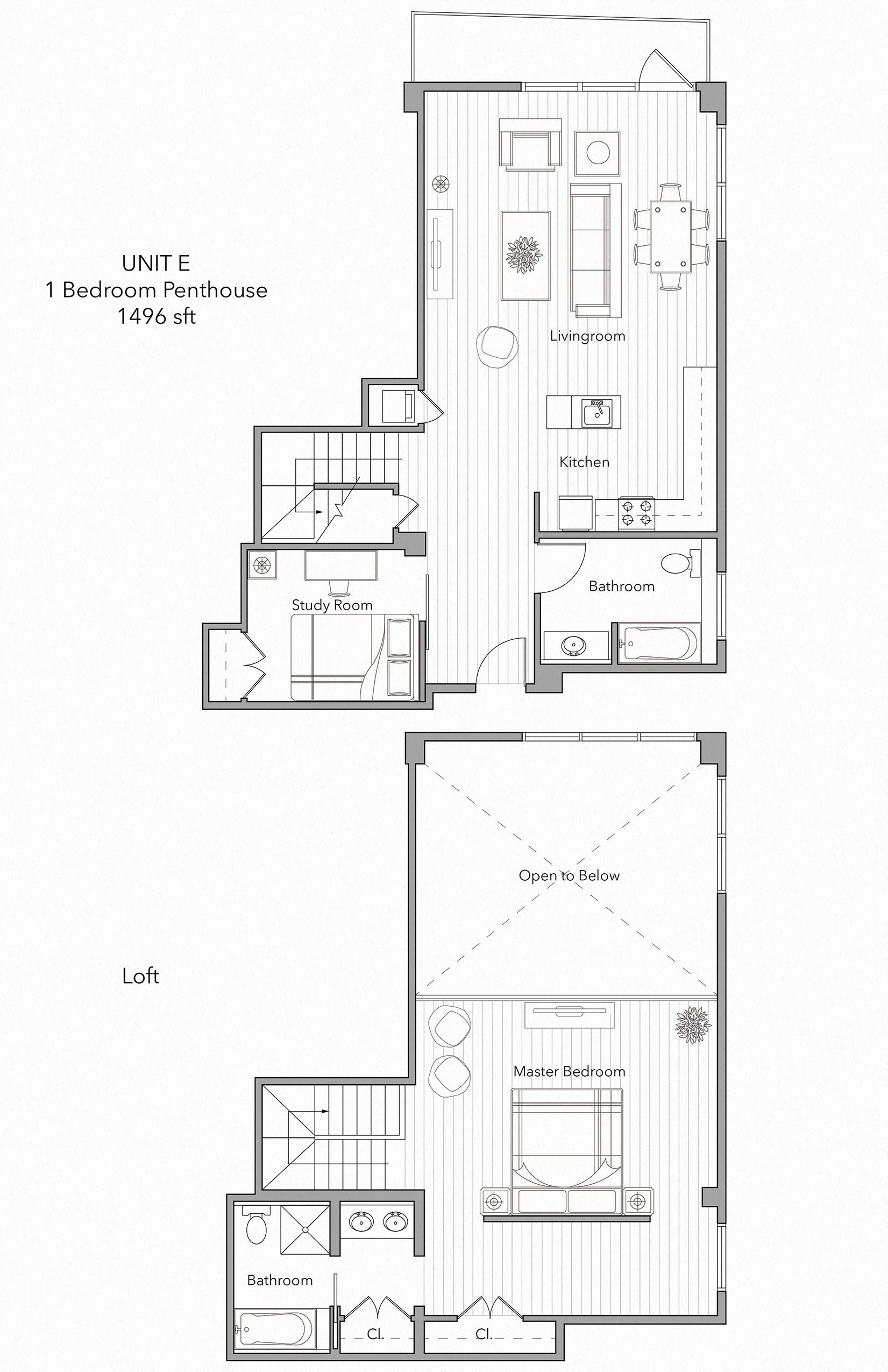 One Bedroom Study Duplex Floor Plan 3